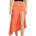 Free People Skirts | Free People Lola Orange Satin Side Slit Asymmetrical Hem Midi Skirt Size 0 | Color: Orange | Size: 0