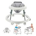 Baby Walker with Wheels, Activity Center with Mute Wheels Anti-Rollover, 5-Position Height Adjustable Foldable Baby Walker (White)