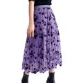 FXSMCXJ Long Skirt Women's Midi Length Skirt Floral Printed Elastic Waist Tulle Midi Skirts-purple-xl