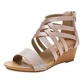 Sandals for Women Women Wedge Strap Sandals Summer Boho Shoes Comfortable Open Toe Elastic Strap Sandals Roman Sandals (Pink, 7)