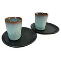 PintoCer - Set Espresso Coffee Cup 60ml Ceramic Gres, Stoneware, Handmade in Portugal, Small, Set of 2 Blue Cup, 2 Black Plate.Microwave and Dishwasher Safe