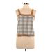 Ann Taylor LOFT Outlet Sleeveless Top Brown Plaid Square Tops - Women's Size Large