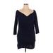 Shein Cocktail Dress - Bodycon V Neck 3/4 sleeves: Blue Solid Dresses - Women's Size 1X