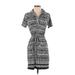 Max Studio Casual Dress - Shirtdress Collared Short sleeves: Gray Aztec or Tribal Print Dresses - Women's Size X-Small