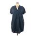 Hilary Radley Casual Dress - Mini V-Neck Short sleeves: Blue Solid Dresses - Women's Size Medium