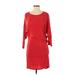 Toupy Paris Casual Dress - Sheath Scoop Neck 3/4 sleeves: Red Print Dresses - Women's Size X-Small