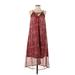 Lucky Brand Casual Dress - Midi Tie Neck Sleeveless: Burgundy Dresses - Women's Size X-Small