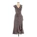 Max Studio Casual Dress - Wrap: Brown Floral Motif Dresses - Women's Size Medium