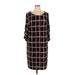 Shazdeh Fashions Casual Dress - Shift Scoop Neck 3/4 sleeves: Black Grid Dresses - Women's Size 2X
