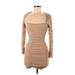 Michael Costello X Revolve Cocktail Dress - Bodycon Square Long sleeves: Tan Solid Dresses - Women's Size Small