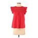 Ann Taylor LOFT Outlet Short Sleeve Top Red High Neck Tops - Women's Size Small