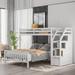 Twin over Full Loft Bed with Staircase, Ladder with 3 Storage Grids, Gray