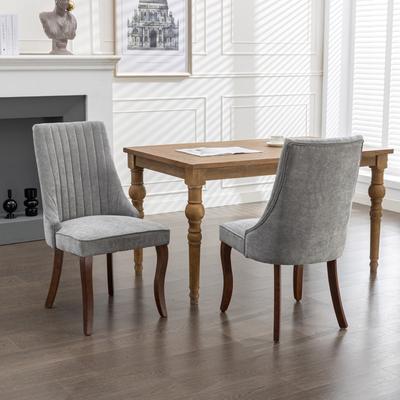 Set of 2 Fabric Upholstered Kitchen Dining Chairs with Solid Wood Legs