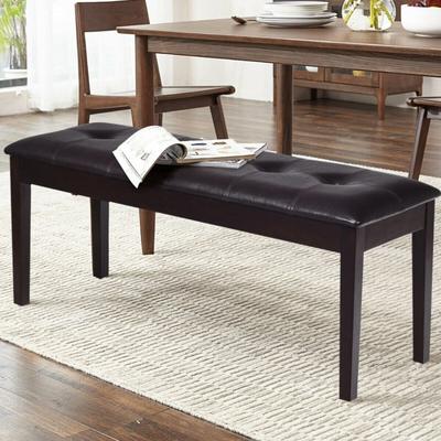 Upholstered Dining Room PU Bench Solid Wood Button Tufted - 46" x 16" x 20" (L x W x H)