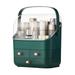 Green Makeup Organizer Holder Cosmetic Storage Box with Dust Free Cover Portable Handle,Fully Open Waterproof,Dust Proof Drawers