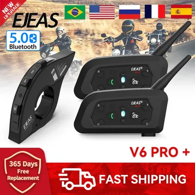 Neues Upgrade EJEAS V6 PRO Motorradhelm-Gegensprechanlage Bluetooth-Headset für 6-Fahrer-Kommunikator kann EUC-Fernbedienung wasserdicht Image