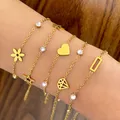 Edelstahl Armbänder exquisite Kristall Zirkon Sterne Herz Blume Anhänger Mode Armband für Frauen