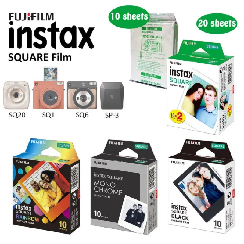Fujifilm Instax carré bord blanc Films noirs papier Photo (10-200 pièces) pour Instax SQ10 SQ6 appareil photo instantané partager imprimante SP-3