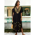 Robe longue à rayures style bohème pour femmes tunique sexy col en V kaftan grande taille