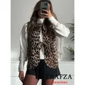 KONDALA Vintage Leopard Print Bow Tie Vest Women V Neck Sleeveless Jackets Fashion 2024 Summer