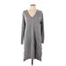 Eileen Fisher Casual Dress - Mini V-Neck Long sleeves: Gray Dresses - Women's Size X-Small