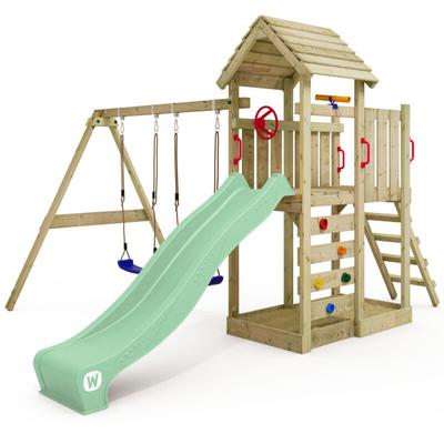 Spielturm Klettergerüst MultiFlyer Holzdach mit Schaukel & Rutsche, Kletterturm mit Holzdach, Image