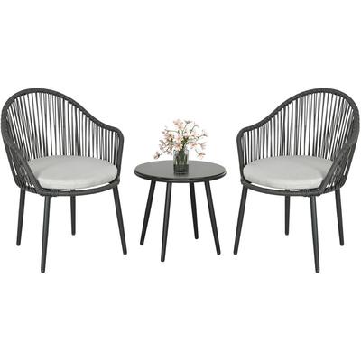 Bistro-Set Rattan-Sofa-Set Terrassen-Set, 2 Stühle, 1 Tisch, wetterbeständig, 65 x 63 x 80 cm,