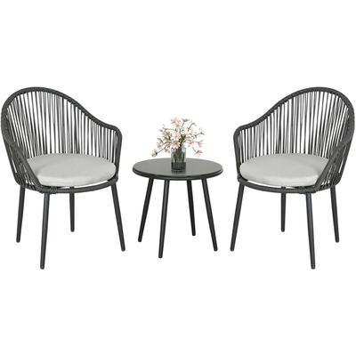 Bistro-Set Rattan-Sofa-Set Terrassen-Set, 2 Stühle, 1 Tisch, wetterbeständig, 65 x 63 x 80 cm,