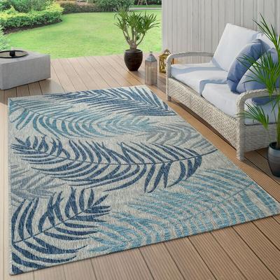 Paco Home - In- & Outdoor Teppich Flachgewebe Modern Jungle Palmen Design In Pastell Blau 120x160 cm Image