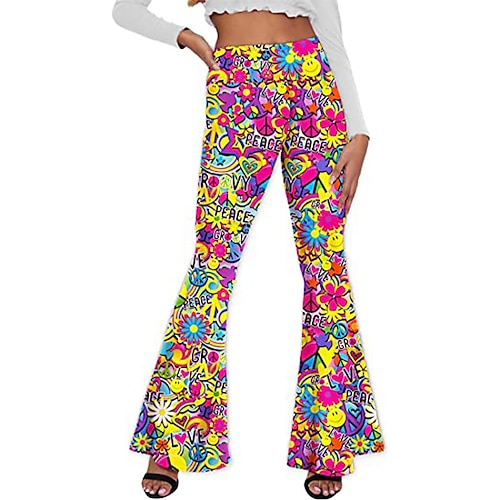 Hippie Retro Vintage 1960er 1970er Disko Hoch tailliert Hose Glockenhose Damen Kostüm Jahrgang Cosplay Freizeitskleidung Festival Hosen Schlager Outfit Image