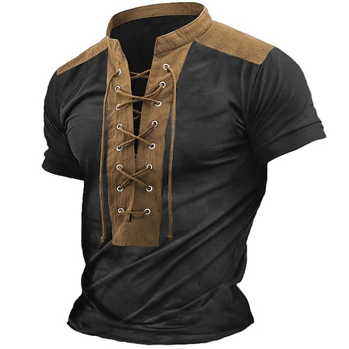 Herren Henley Shirt T-Shirt Farbblock Zeichnen Henley Outdoor Casual Kurzarm Taste Bekleidung Modisch Designer Komfortabel Image