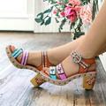 Damen Sandalen Clogs Übergrössen Handgefertigte Schuhe Outdoor Täglich Strand Blumen Sommer Niete Blockabsatz Runde Zehe Elegant Böhmen Vintage Wanderschuhe Premium-Leder Klettverschluß Braun