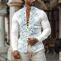 Floral Confortable Station balnéaire Homme Chemise Usage quotidien Sortie Fin de semaine Printemps été Col Mao manche longue Orange, Bleu ciel S, M, L Tissu flammé Chemise