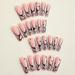 SHNWU Pink Press on Nails Long Coffin Fake Nails Black Rhinestone Designs False Nails with Black Lines Full Cover Glue on Nails for Women 24 Pcs