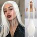 White Split Length Straight Hair High-temperature Silk Synthetic Fiber Wig Platinum White Hair Wig Long Straight Hair Wigs Natural Hairline Heat Resistant Synthetic No Lace Wigs for Fashion Women