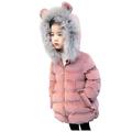 HBYJLZYG Hoodies Coat Padded Jacket Zipper Furry Collar Coat Kids Girls Winter Faux Furs Bunny Ear Mid-Length Hooded Down Coat Thick Jacket