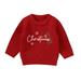 Quealent Girls Sweater Female Big Kid Baby Light Jacket Baby Christmas Top Long Sleeve Warm Christmas Letter Printing Jumper for Boys Girls (Red 2-3 Years)