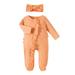 Hirigin Solid Color Frills Bodysuits with Headband for Baby Girls