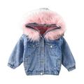 QUYUON Baby Girls Hooded Jeans Jacket Toddler Girls Denim Jackets with Hood Kids Winter Fleece Lined Warm Button-Down Long Sleeve Hoodies Jackets Outerwear Pink 0 Months-1T