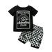 Canis Chic Baby Boys Summer Clothing Set: Letter Print T-shirt and Elastic Plaid Shorts