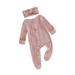 goowrom Solid Color Ruffle Jumpsuit with Headband for Baby Girls