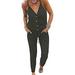 Singreal Women s Summer Casual Jumpsuits Wrap V Neck Sleeveless One Piece Pants Romper with Pockets