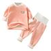 ZHAGHMIN Soft Toddler Baby Winter Flannel Clothes Set Casual Solid Color Long Sleeve Fluffy Warm T Shirts Tops Sweatshirt High Waist Pants Pink Size100