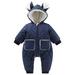 QUYUON Baby Winter Rompers Thicken Warm Fleece Lined Hooded Jumpsuits Zipper Front Pockets Long Sleeve Quilted Lightweight Puffer Jackets Coat One-Piece Rompers Snap Closure Navy 9 Months