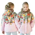 KYAIGUO Kids Girls Winter Hooded Jacket for Toddler Baby Thick Windbreaker Coats Warm Cotton Outwear Windproof Printing Cotton Clothes 3-12Y