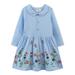 hoksml Toddler Girls Dresses Cotton Long Sleeves Ruffle Hem Lapel Flower Embroidery T-shirt Dress Clothes on Clearance