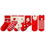 ASFGIMUJ 3 Pairs Toddler Socks Crew Children s Christmas New Year Red Socks Baby Cotton Socks Gift Box Gift Pack Stockings Short Socks