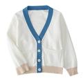 ZyeKqe Girls Cardigan Open Front V Neck Long Sleeve Color Block Lightweight Knit Sweater Fashion Outwear