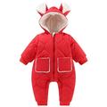 QUYUON Baby Winter Rompers Thicken Warm Fleece Lined Hooded Jumpsuits Zipper Front Pockets Long Sleeve Quilted Lightweight Puffer Jackets Coat One-Piece Rompers Snap Closure Red 9 Months