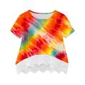 HBYJLZYG T-Shirt Tops For Kids Girls Shirt Crewneck Layered Floral Print Short Sleeve Cute Kids Blouse Lace Tee 3-14 Years
